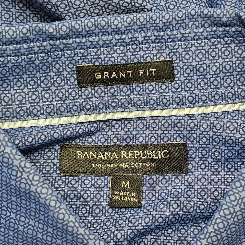 Banana Republic Mens Medium Grant‎ 120's Supima Blue Geometric Long Sleeve Shirt